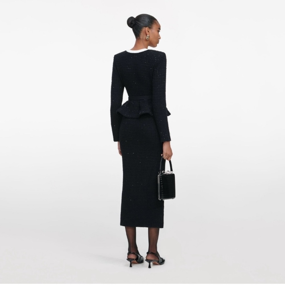Self-Portrait Black Floral Textured Knit Midi Dress - Picture 2 of 6